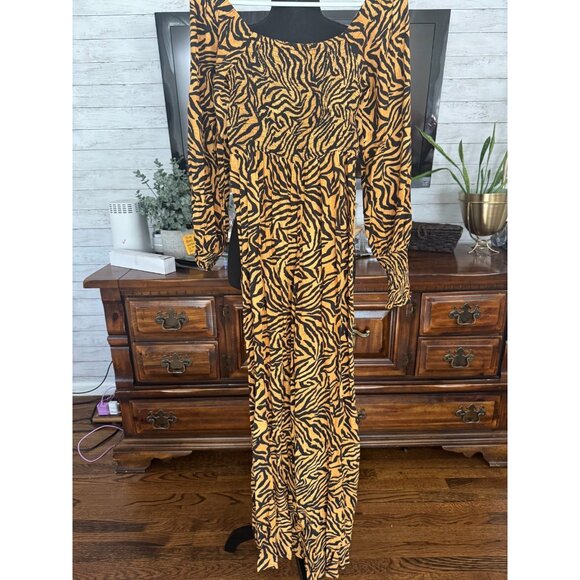 ANTHROPOLOGIE Kachel Tiger-Striped Jumpsuit in Yellow Black Womens Size 4 - Picture 2 of 8